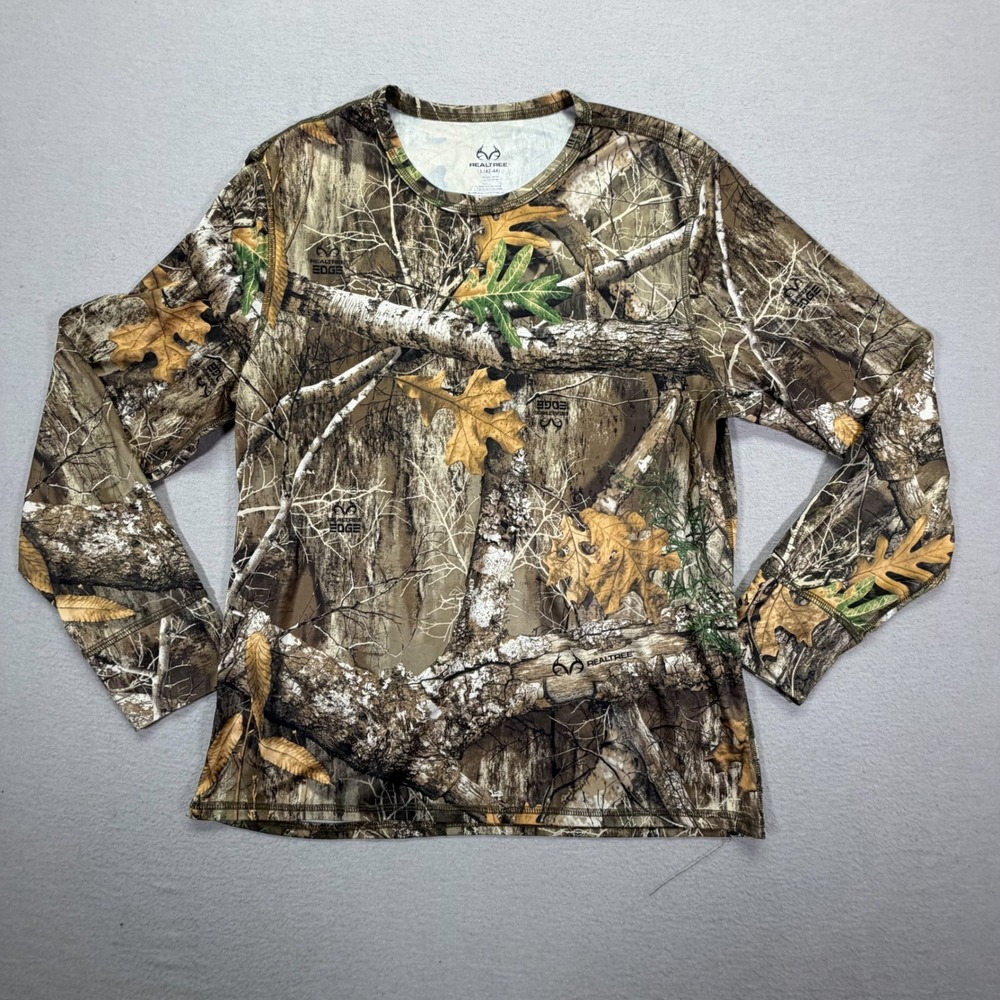 Realtree Camo Shirt Mens Large Excellent Brown Edge Long Sleeve Performance Tee